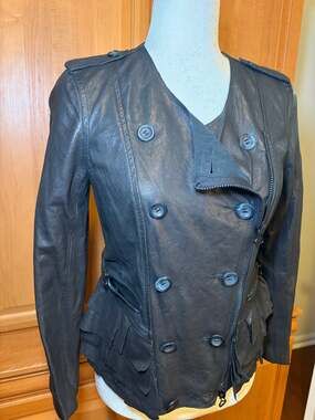 3.1 Phillip Lim Black Lambskin Leather Ruffle Peplum Moto Jacket